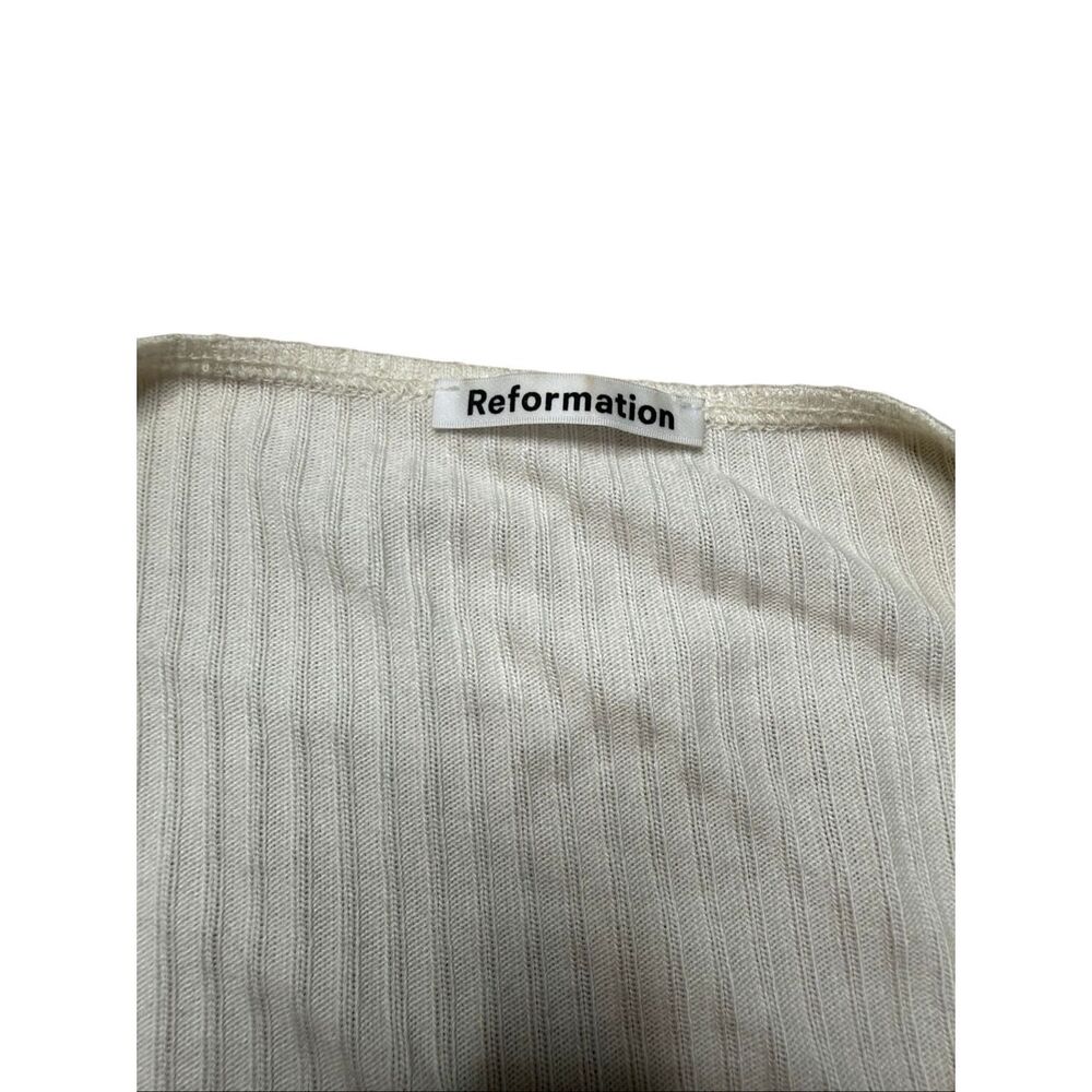 Reformation Petals Wrap Ribbed Knit Long Sleeve Top Blouse White Large - Picture 8 of 8